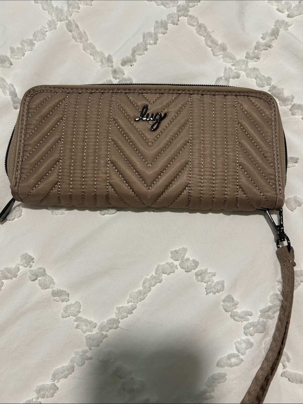 lug Quilted Taupe Zip-Around Wristlet Wallet